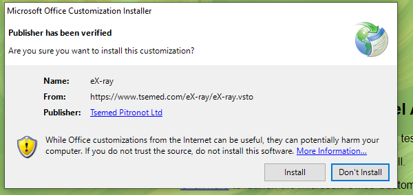 Click install to starting installing eX-ray Excel add-in